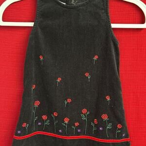 OshKosh B'gosh 4T Black Velvet Dress With Red Rose Embroidery